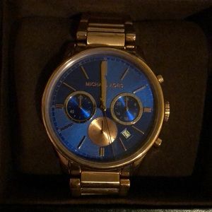 NWT Michael Kors Blue Dial Rose Gold-tone Watch
